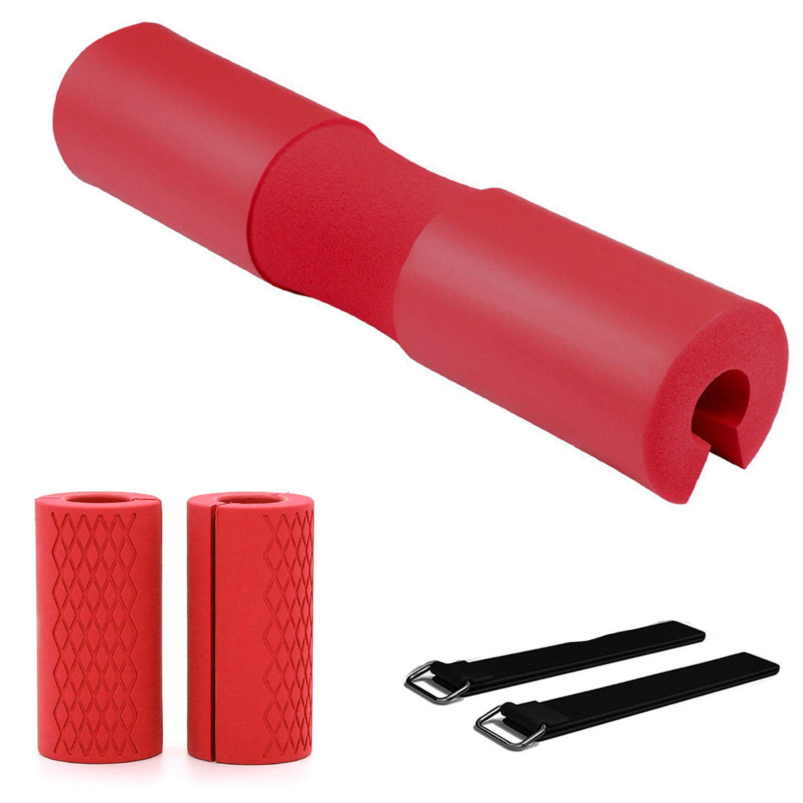 Weightlifting Grip Barbell Pad Protective Neck Shoulder Support Pads Gym Fitness Hip Training Equipment Dumbbell Gripper Unisex: Red set
