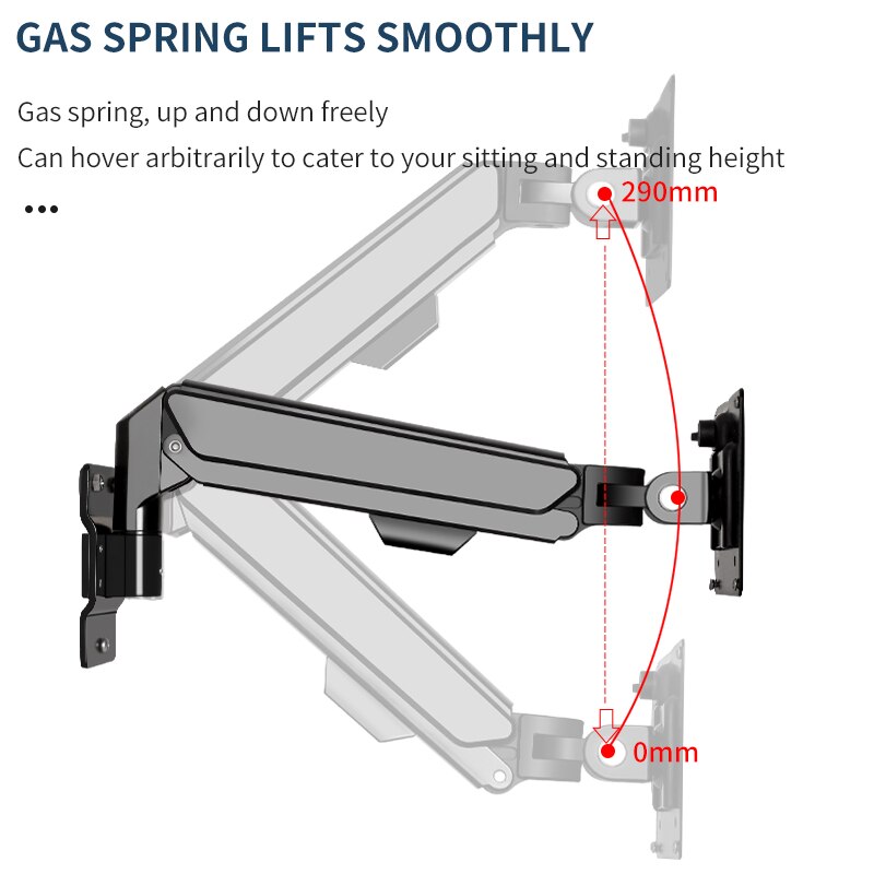 HILLPORT Monitor Stand Game Gas Spring Arm LED LCD TV Wall Mounted 10" -32" Aluminum Alloy Load2-9kgs