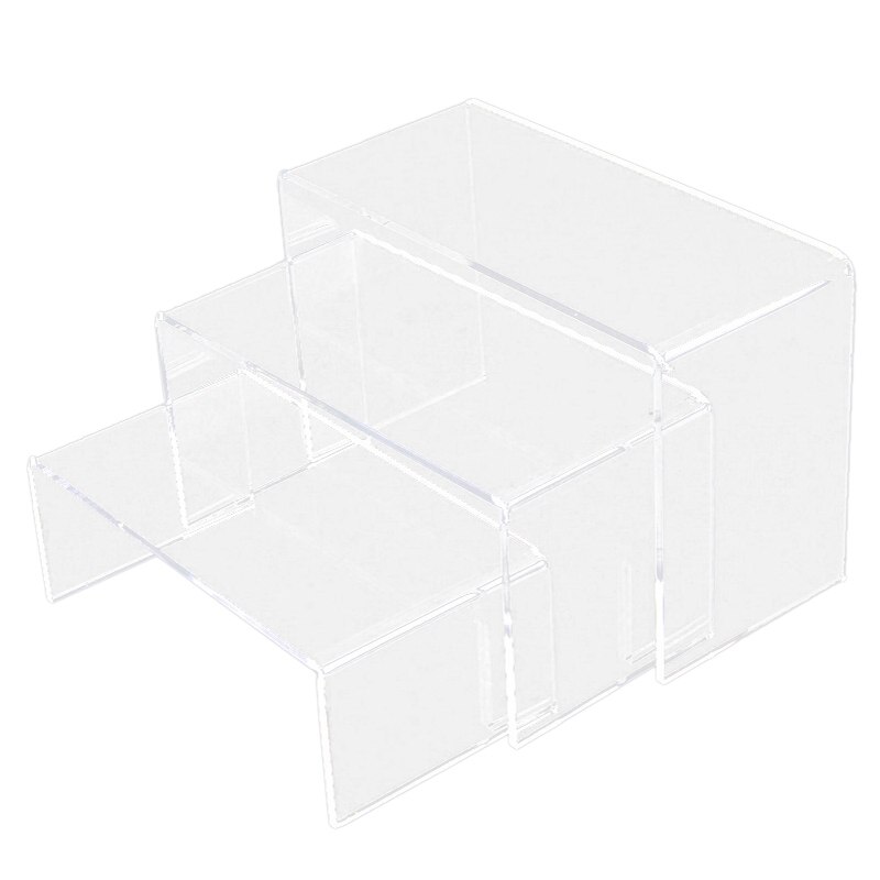 Exhibidor de pie con pantalla transparente de acrílico de 3 niveles, Exhibidor de exhibición para joyería, cosméticos, colección de maquillaje, soporte organizador: Default Title