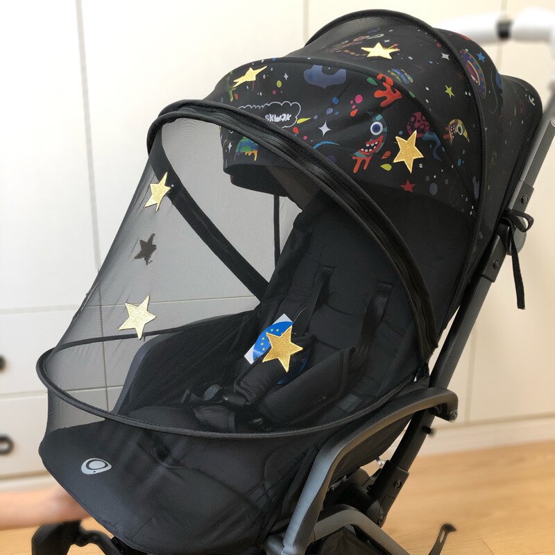 Embroidery Mosquito Net With Zipper Rod For Stroller Cradle Bed Crib Baby Accessories Universal Yoyo Cybex Quintus Trolley: with stars