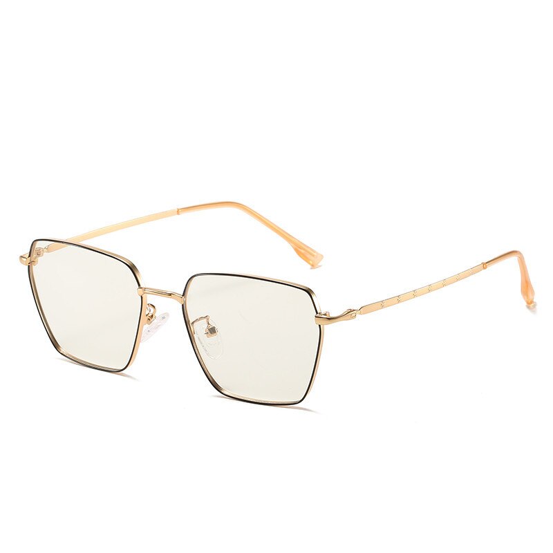 Photochromic Blue Light Filter Glasses Hipster Vintage Oversized Glasses Irregular Square Alloy Frame Computer Gaming Glasses: black gold