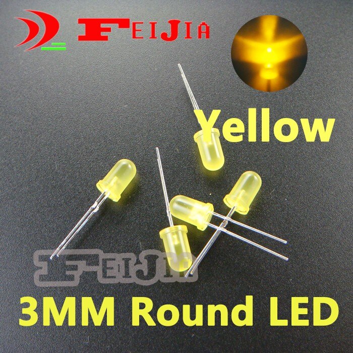 500 stks/partij 3mm Gele Ronde LED Diode Lndicator lichten Super bright [Geel] DC2.1-2.6V