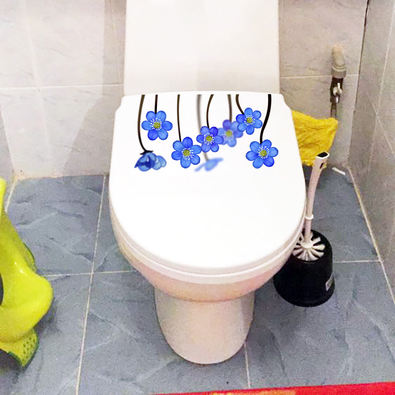 YOJA 22.8*12.5CM Blauwe Bloemen Home Decoratie Muurtattoo Badkamer Wc Sticker T1-0377