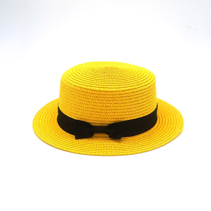 eenvoudige Zomer Vrouwelijke Casual Panama ouder-kind Strand Hoed Dame Vrouwen Platte rand Strik Stro cap glris zonnehoed: 5 / 55-58cm Adults