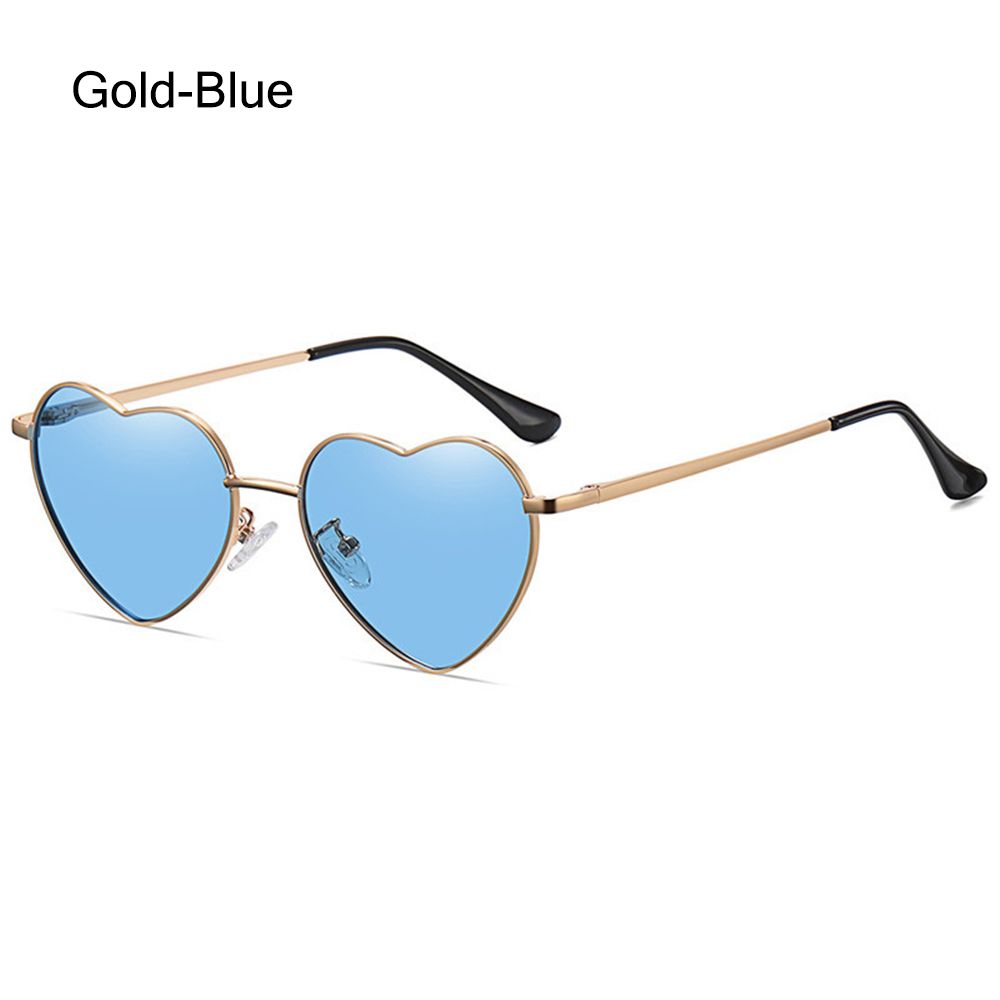 Metall Rahmen Frauen Herz Sonnenbrille Polarisierte Sonnenbrille modisch Herz-geformt Gläser Jahrgang UV400 Brillen: Gold-Blau