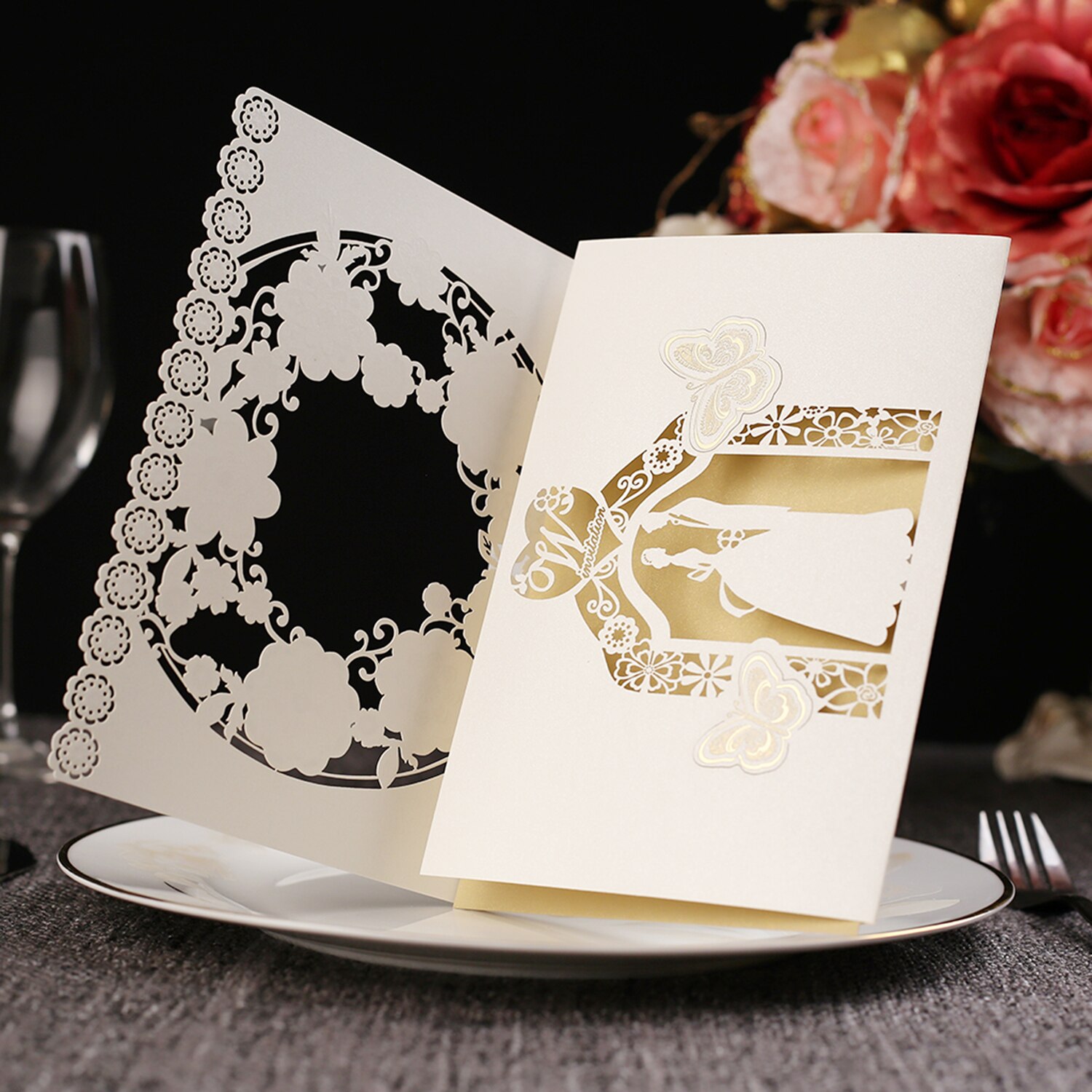 10pcs Wedding Invitations Card Hollow Bride and Groom Invitation Cards Greeting Cards Invitation Holders for Wedding Anniversary