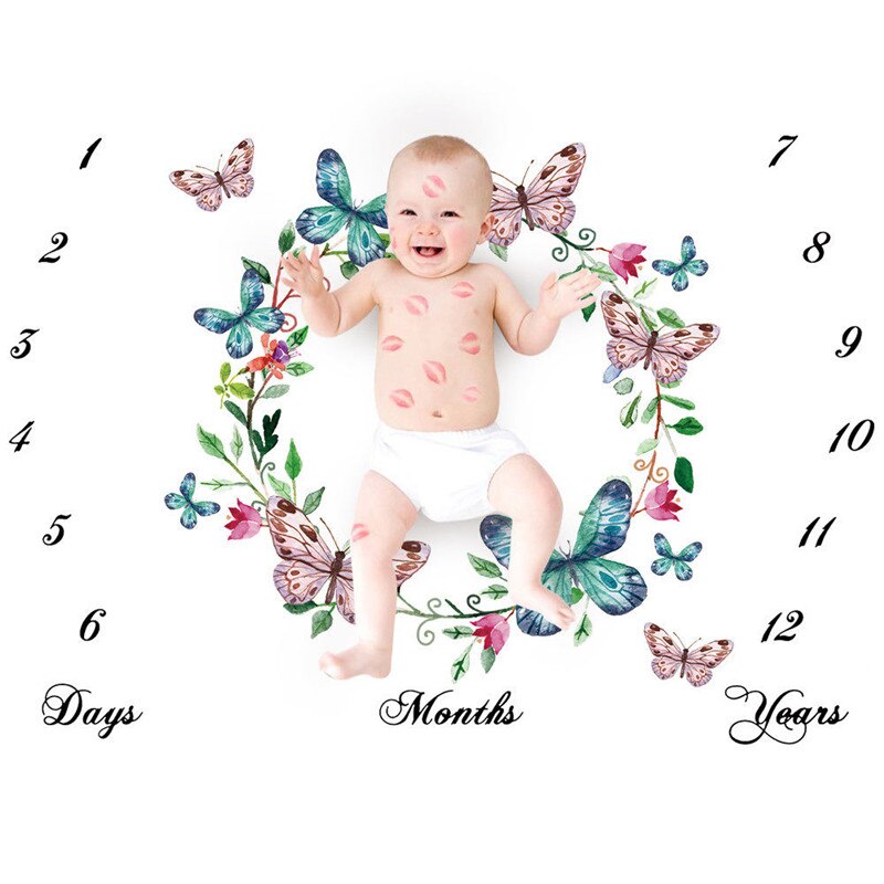 Manta Unisex con motivo de hito, días, meses, años, utilería para sesión de fotos, manta y Manta para niños pequeños: Butterfly