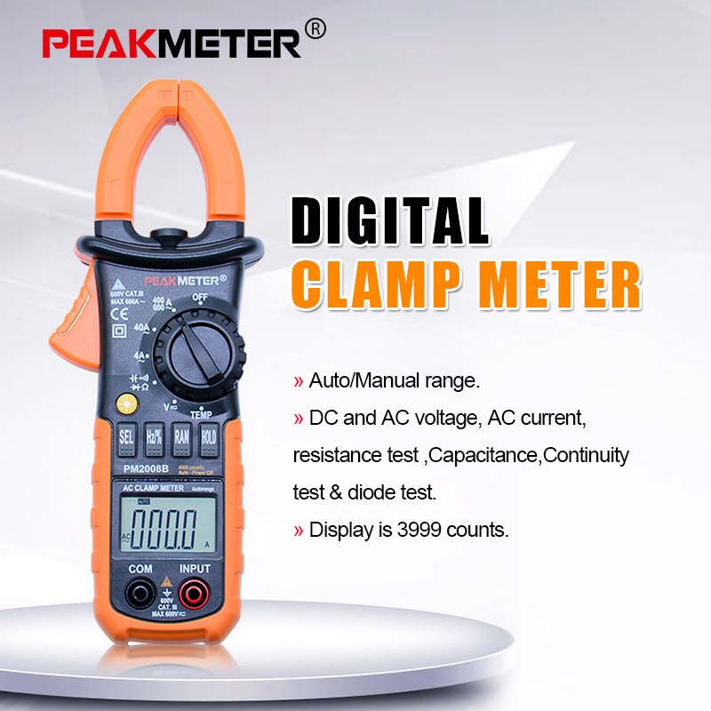 PEAKMETER PM2008B Autorange digital ac ampere meter clamp metro equal 4000 Counts