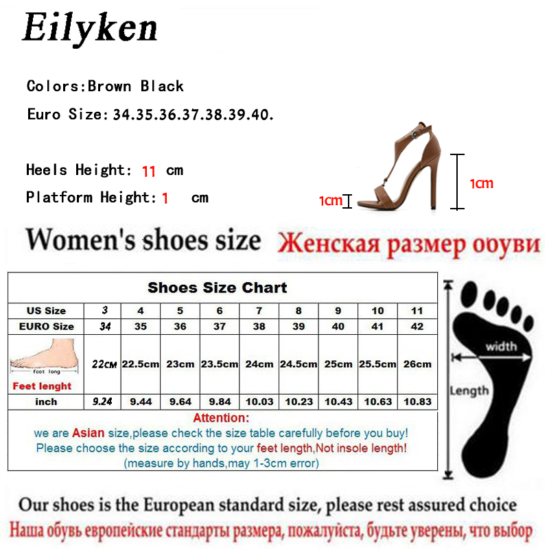 Eilyken Neue Gladiator Frauen Sandalen gucken Zehe hoch Fersen Schwarz Geschmack Dünne ferse Schuhe Braun Schwarz Pumpen Sandalen