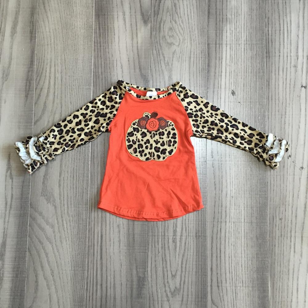 Girlymax taksigelse efterår / vinter baby piger raglans boutique ornage cheetah leopard græskar bomuldstop glasur ærme børnetøj