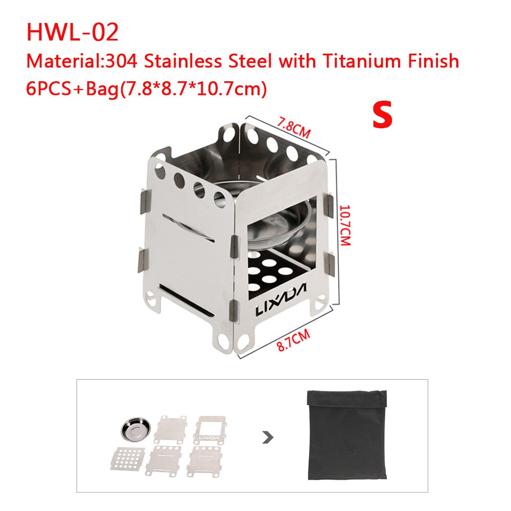 Lixada Portable Titanium Lightweight Folding Wood Stove Pocket Stove Outdoor Cooking Backpacking Camping Stove set accessories: Stove-4