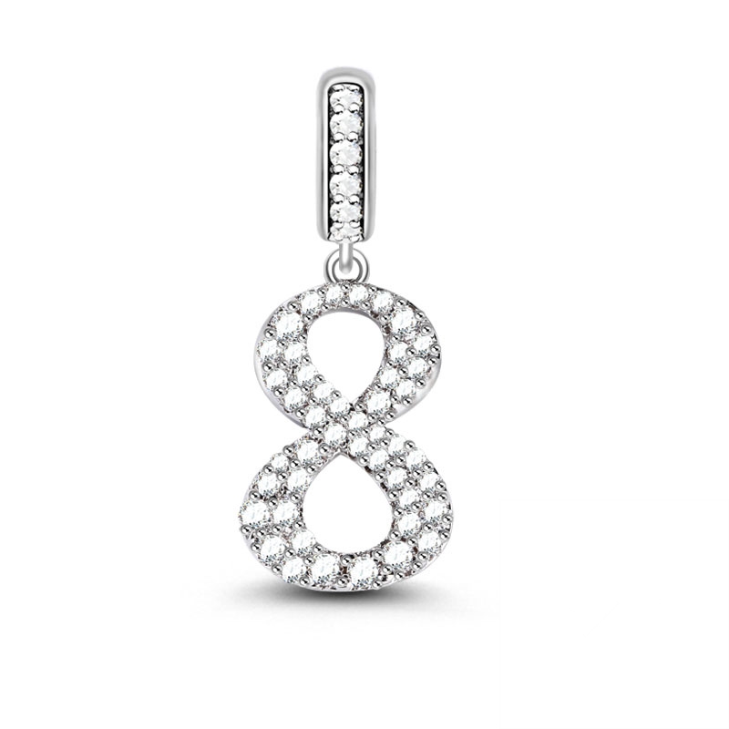 Authentic Sparkling 0—9 Arabic Numerals Dangle Charm Bead Fit Original 925 Sterling Silver Women Bracelet Necklace DIY Jewelry: Orange