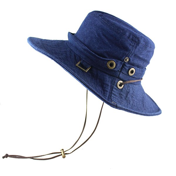 Katoen Zonnehoed Voor Vrouwen Mannen Emmer Denim Lente Zomer Vissen Hoed Strand Lange Grote Brede Rand Outdoor Uv Bescherming opvouwbare: Blue