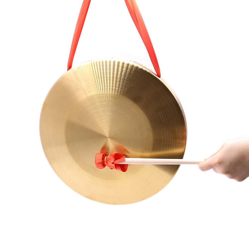 1 sæt kobber gong 15.5cm messinginstrumenter hånd kobber bækkener opera gongs med runde spil hammer børn musik legetøj: Default Title