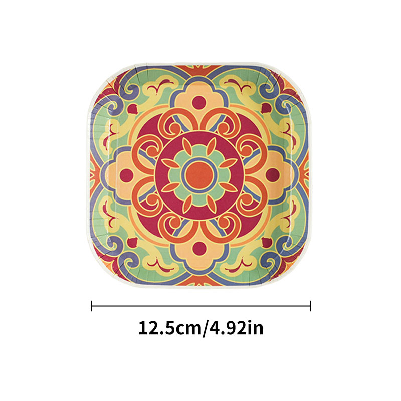 Geometryczne Kolorowe Papierowe Talerze Jednorazowe Deserowe Tortowe Kwadratowe mini Talerzyki na Przystawki i Przekąnarty na Ślub Urodziny Papierowe Naczynia