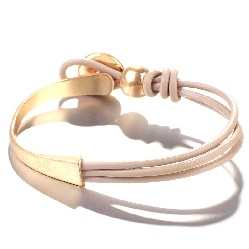 Flashbuy dell'oro dell'annata del Metallo Pendenti e Ciondoli Bracciali in Pelle per Le Donne di Modo Semplice Borda I Braccialetti A più Strati di Cuoio Dei Braccialetti Regalo