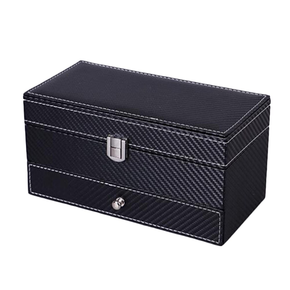 Carbon Fiber 4-bit Box Double Drawer Watch Box Storage Showing Watches Display Storage Box Case Jewelry Watch Collector Case(Bla