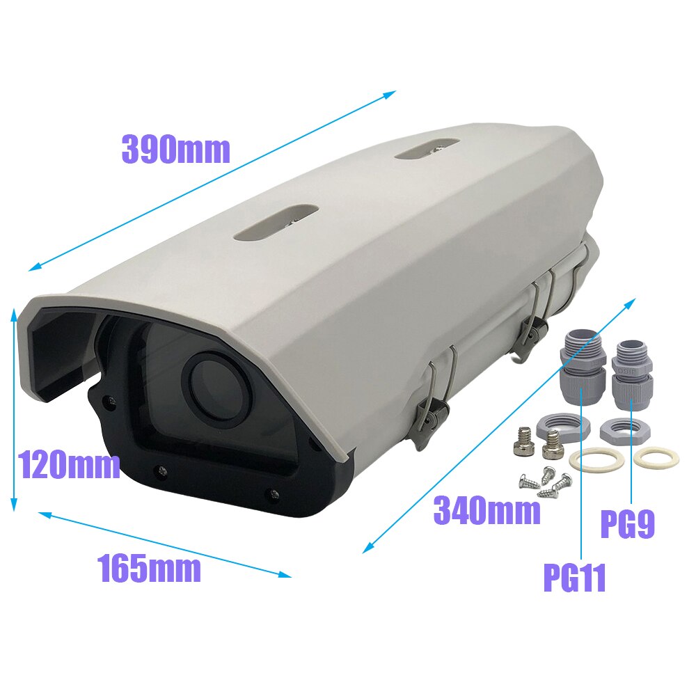11 Inch Double Lock CCTV Camera Housing 390x165x120mm Aluminum Alloy Outdoor Enclosure Casing for Surveillance Security Camera