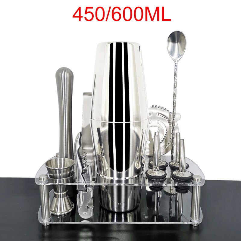 Stainless Steel Cocktail Shaker With Wine Rack 750/600ml Wine Shaker Mixer For Bar Party Tools Bar Accessories: T13Pcs 450600ML Rack