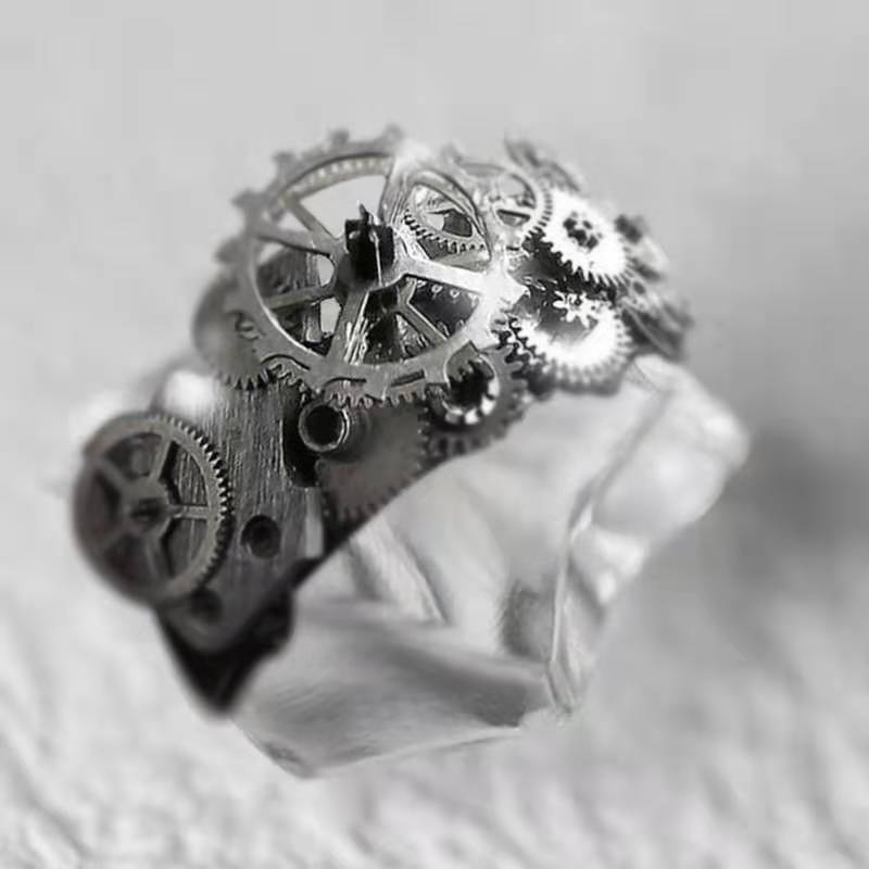 Segredo menino único banhado a ouro precisão mecânica dial anel masculino motorcyclista steampunk festa anel moda jóias presente: 9 / Prateado