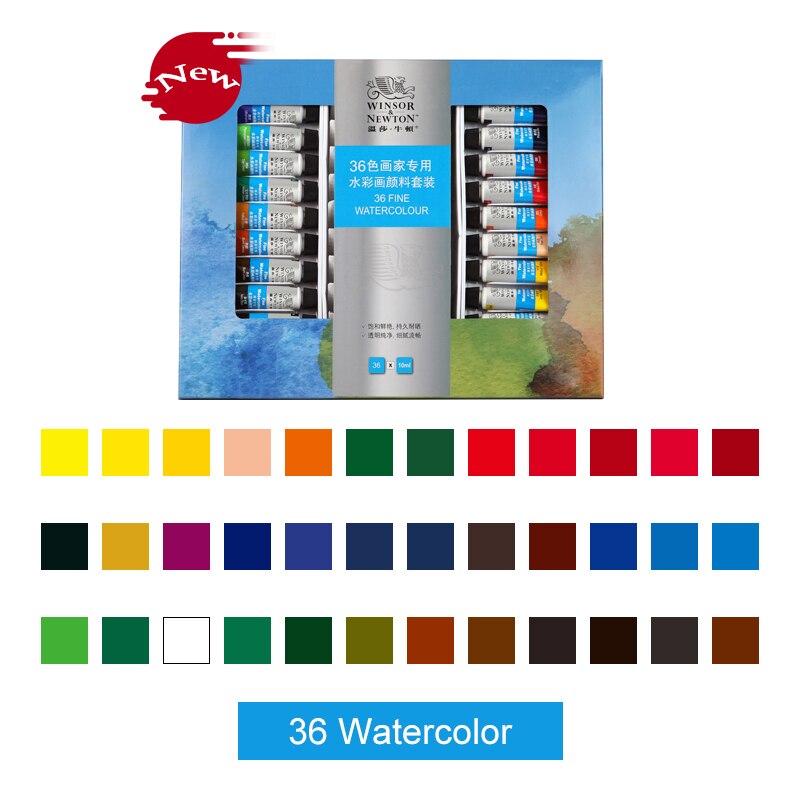 Winsor & Newton Aquarellen Acryl Olieverf Set 12/18/24/36 Kleuren 10Ml Tube Rijke Pigmenten Blijvende Voor Beginners Student: 36 Watercolor