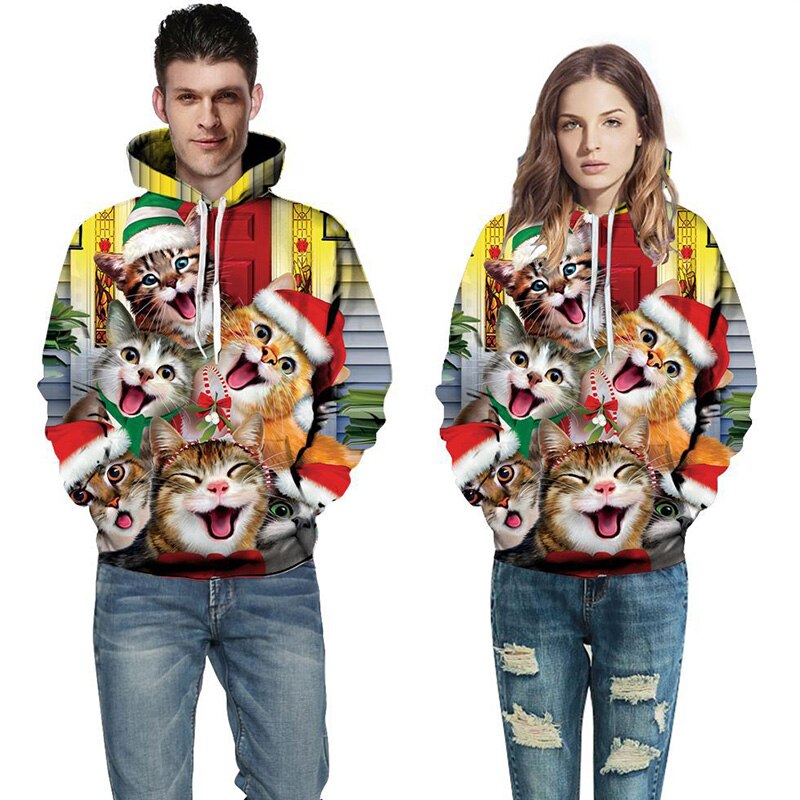 Sweat à capuche de skateboard imprimé 3D Animal de noël pour amoureux sweat à capuche à manches longues hauts pour couple et pulls Hip Hop Streetwear
