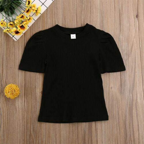 1-6 jaar Kinderen T shirts Peuter Kid Baby Girl Solid Top 100% Katoenen Shirt Effen Gebreide T-shirt gewatteerde Schouder Kleding: Black / 5T