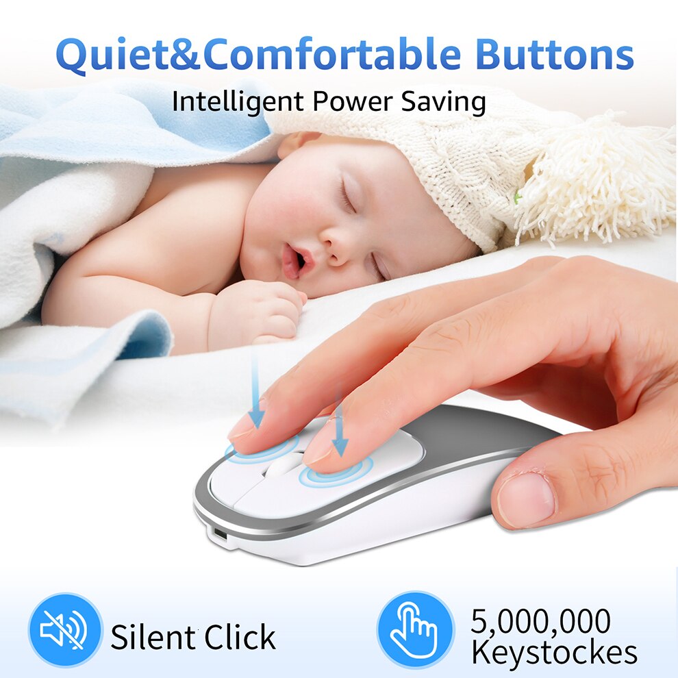 Jelly Comb Rechargeable Bluetooth 4.0+2.4G Wireless Mouse Dual Mode Metal Noiseless Silent Mice for Notebook PC Laptop MacBook