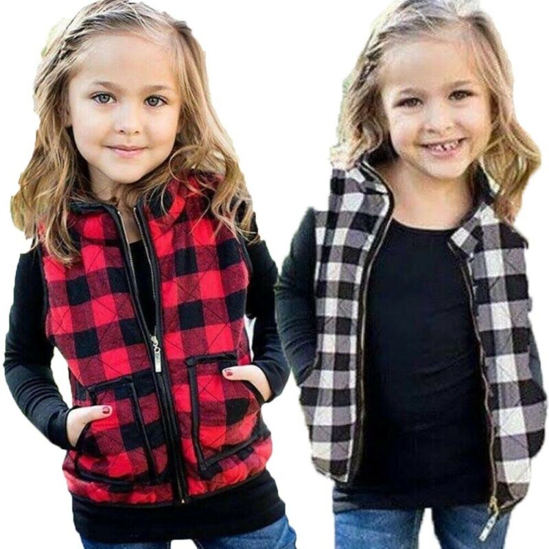 1-6Years Peuter KidS Meisjes Herfst Winter Jassen Rood Zwart Plaid Vesten Uitloper Kleding Jas