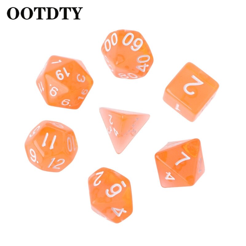 OOTTDTY 7Stck Klar polyedrisch Spiel Würfel Für Drachen Pfadfinder D20 D12 2xD10 D8 D6 D4 polyedrisch Spiel Würfel: Orange