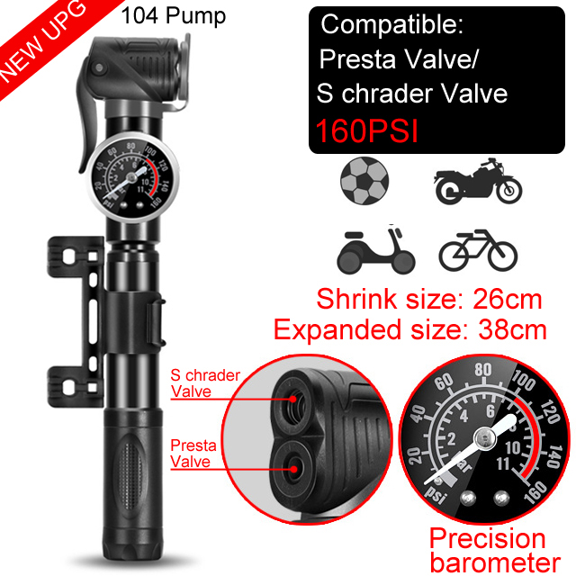 160PSI Hoge Druk Fietspomp Hand Mini Pomp Fiets Air Inflator Compressor Met Houder Voor Schrader/Presta Ventiel Fietspomp: one Black 160PSI