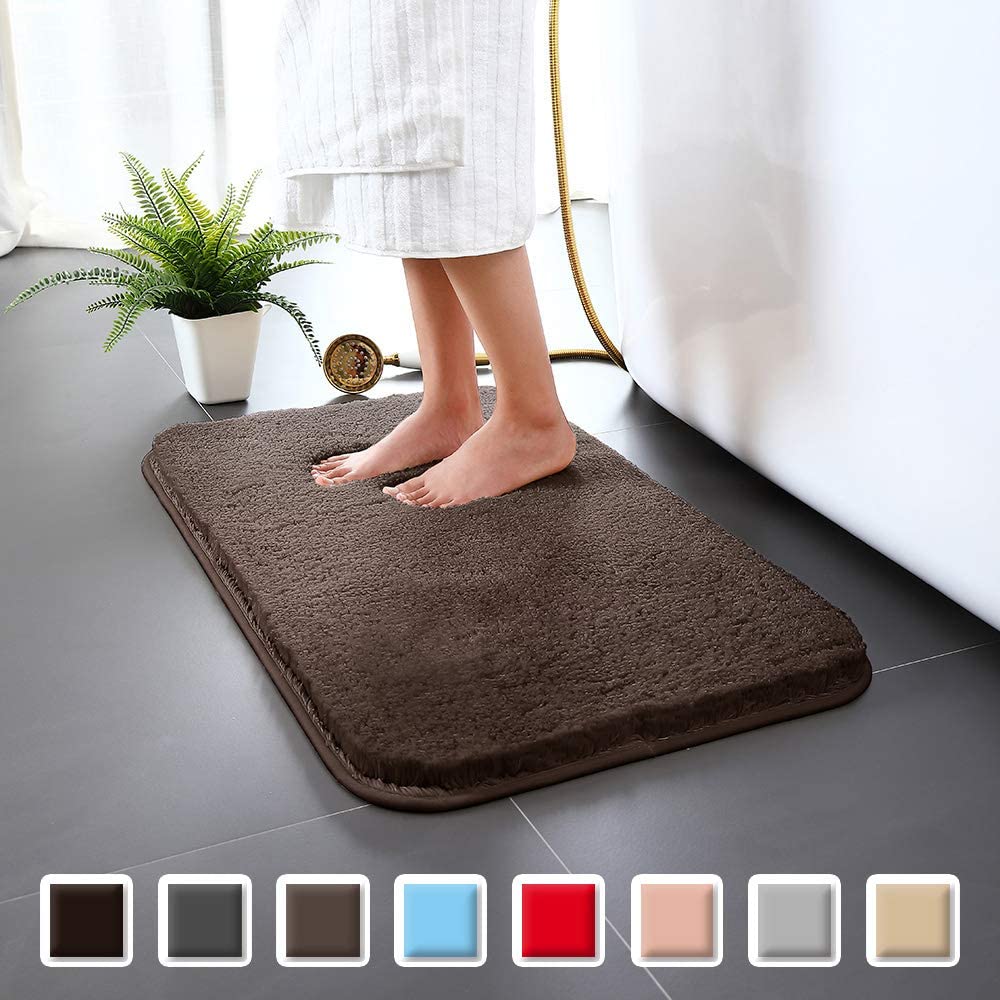 Skridsikkert badeværelsestæppe badetæppe højvandsugende bademåtte mikrofiber blød plys shaggy måtte hjemmetæppe skridsikker bademåtte: Mørk kaffe / 50 x 80cm