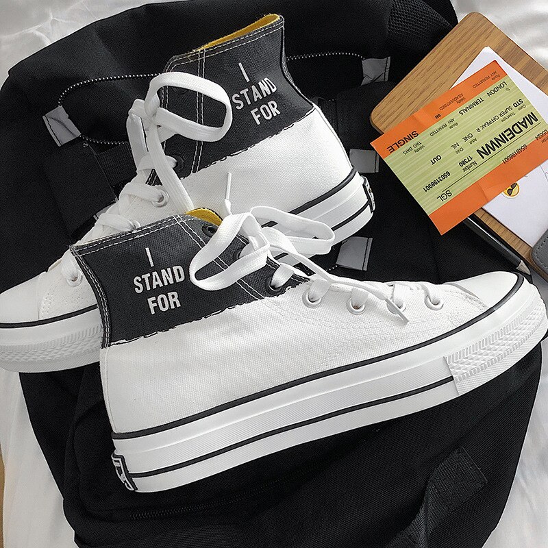 Heren herfst klassieke canvas schoenen hoge schoenen heren platte veterschoenen ademende kleur bijpassende wandelschoenen  j2-88: Zwart / 6.5
