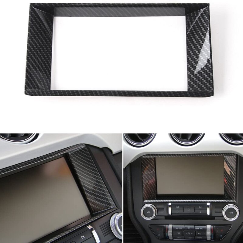 Car Central Control Display Carbon Fiber Sticker, GPS Navigation Panel Screen Frame Cover, for Ford Mustang