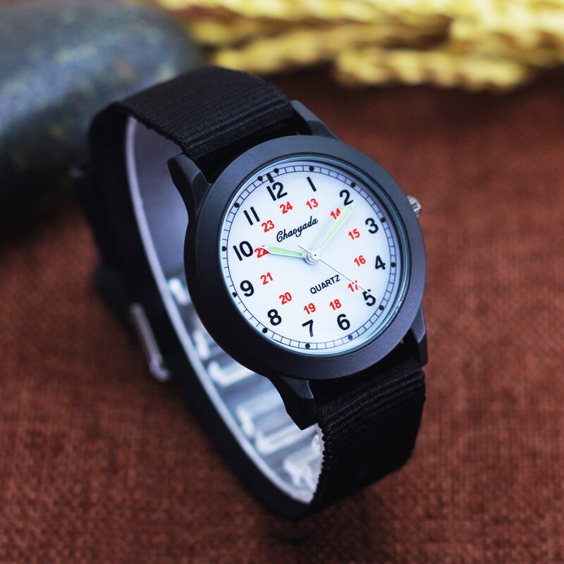 beroemde mannen jongens studenten canvas 24-uur afneembare riem quartz horloges kids sport montre enfant klokken