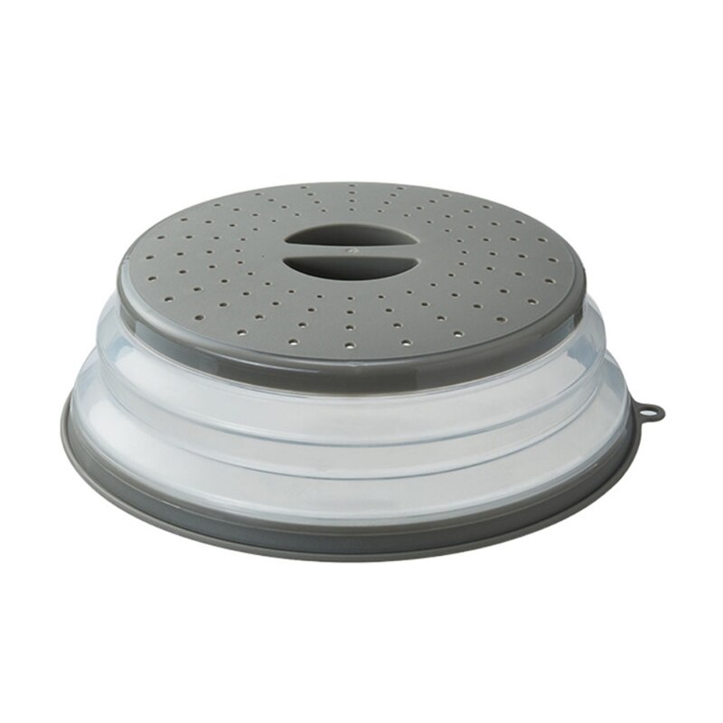 62KC Vented Collapsible Microwave Lid Splatter Proof Food Plate Cover Easy Grip Handle Vapor Holes Dishwasher Safe: Grey