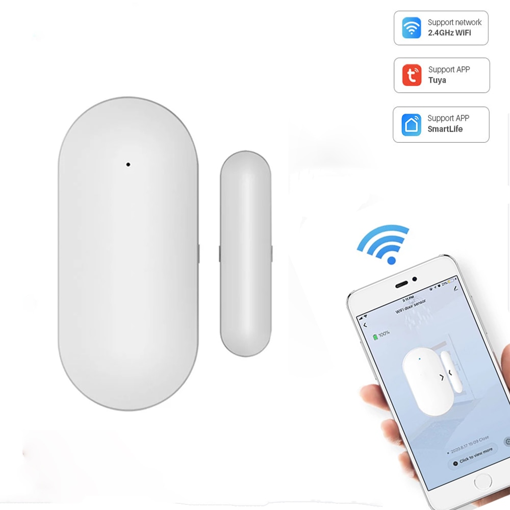 Tuya Smart Wifi Window Door Sensor Magnetic Switch Open Detector Protection Security Alert Alarm Smart Life APP