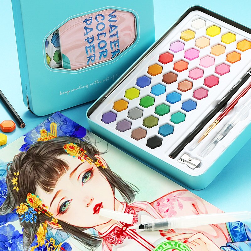 36 Solide Aquarel Verf Set Met Water Borstel Pen Ijzeren Doos Reizen Water Kleur Pigment Voor Draw Schilderen Set