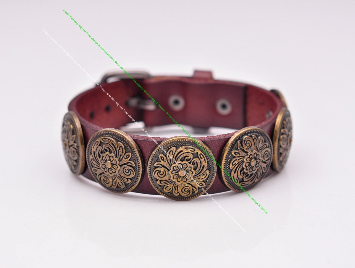 Antike Durcheinander Südwesten Blumen- Concho Besetzt Leathercraft Gemüse bräunen Braun Leder Armbinde Armbinde Manschette Armreif: messing- Concho