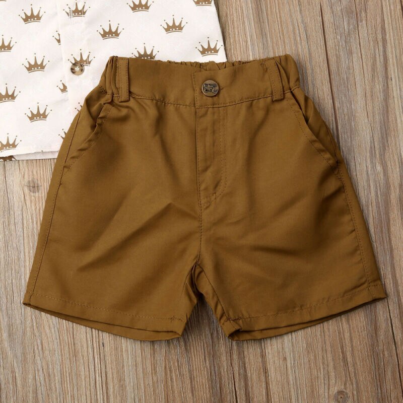 Baby sommer tøj 2 stk småbørn børn baby dreng herre kortærmede t-shirt toppe+bukser shorts krone outfits sæt 1-6t