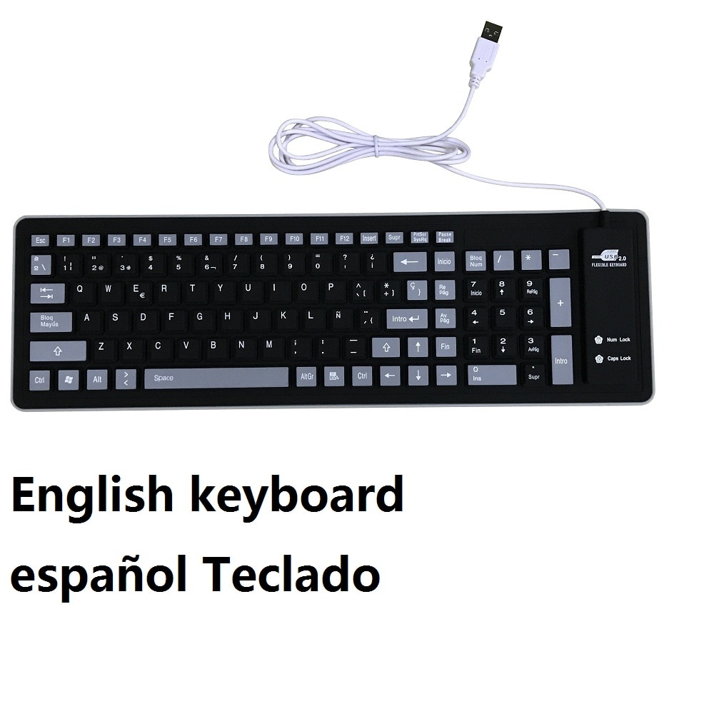 English keyboard Spanish keyboard 103 Key Compact USB Soft Silicone Waterproof Keyboard For PC Laptop