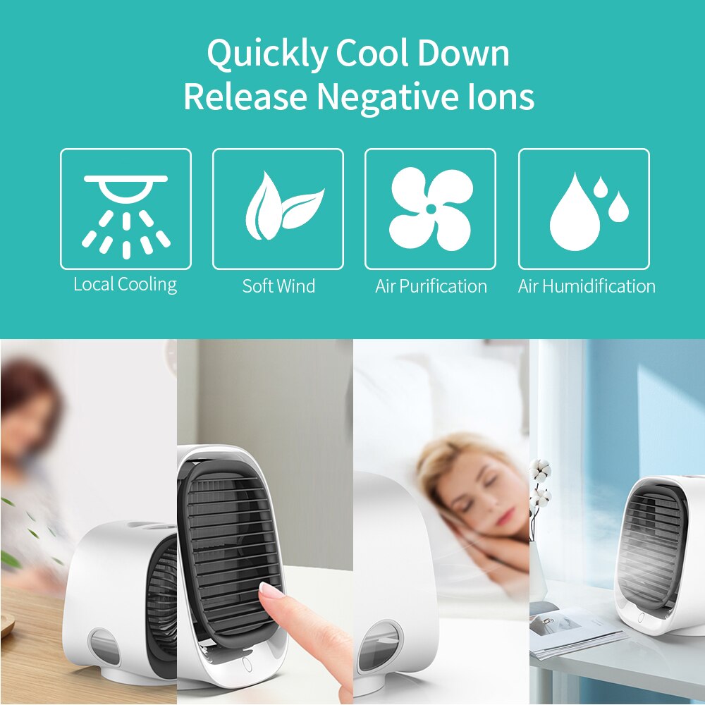Portable Mini Mini Desktop Air Conditioner Air Cooler Humidifier Purifier Rechargeable Fan Desk 3 Speeds Cooling Fan