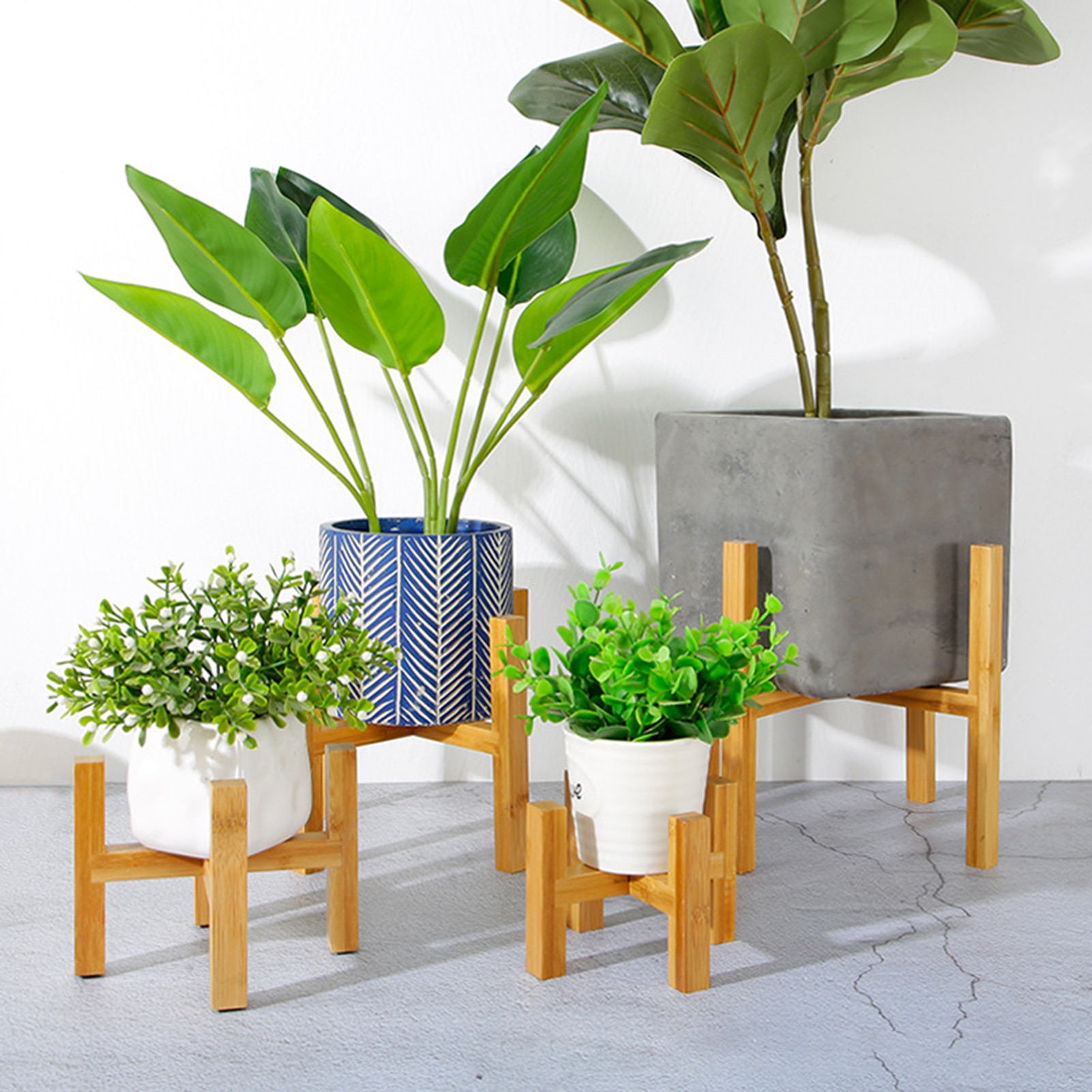 S/M/L/XL Wooden Plant Stand Durable Flower Pot Holder wooden plant stand Strong Durable natural handmade bamboo Home Decor
