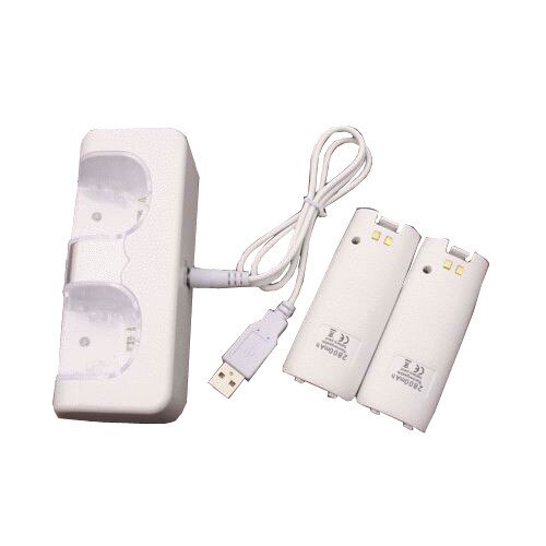 Wit Dock Station Charger + 2 Batterij Packs voor Nintendo Wii Remote Controller