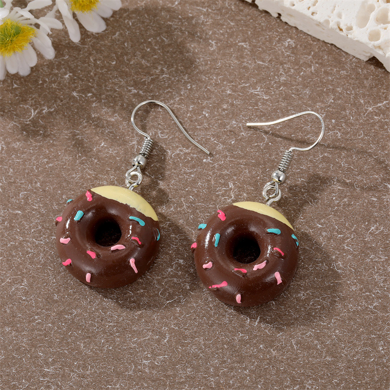 1 par de pendientes de gota de comida de Donut 3D de colores para mujer, para niños, creativa, divertida, abalorios de pastel Kawaii, pendientes colgantes, joyería: Estampado en caliente