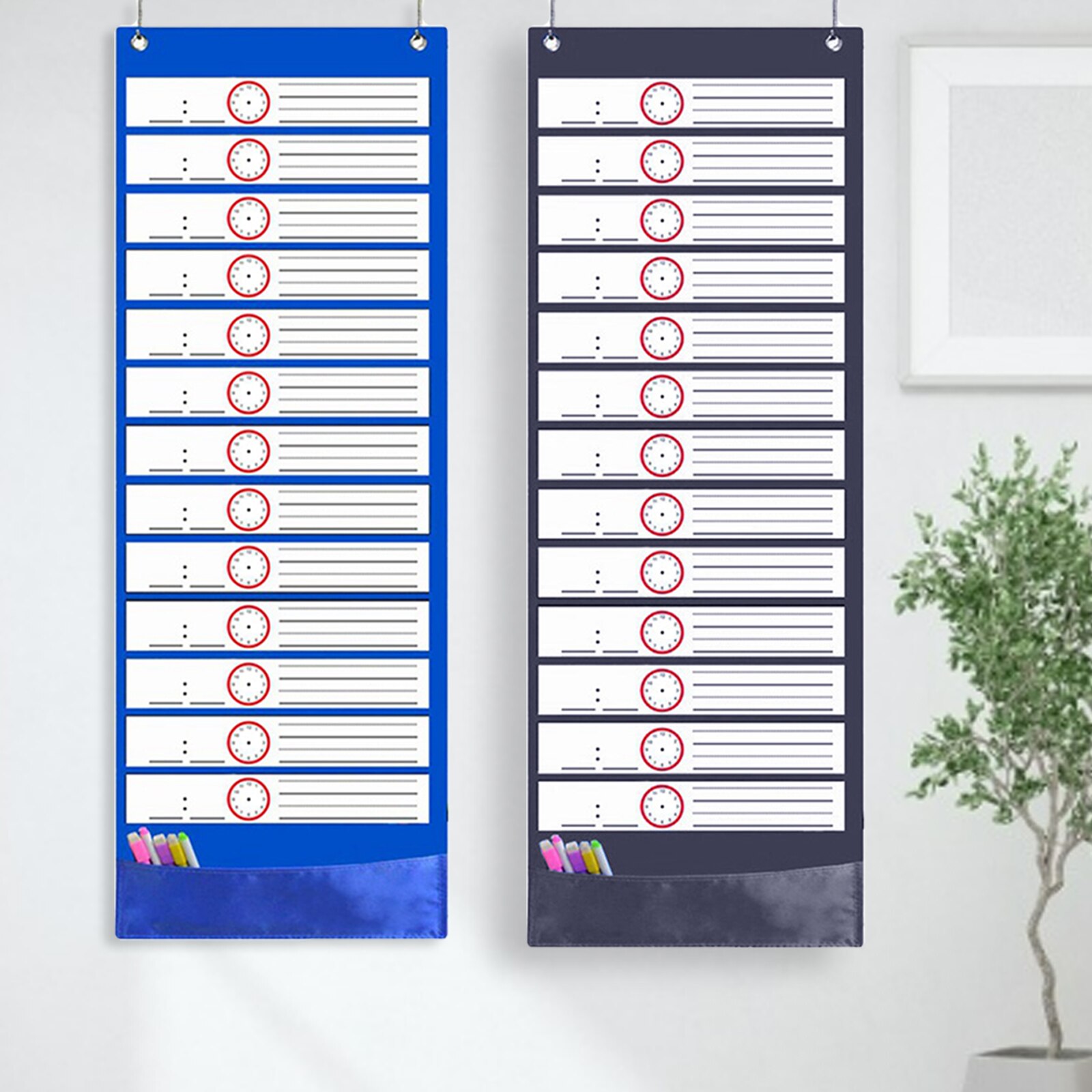 Classroom Pocket Chart Over Door Mounted with 18 Dry Erase White Cards for Home School