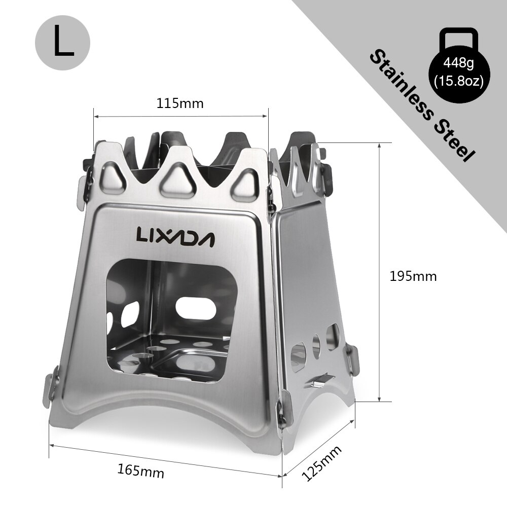 Lixada Compact Folding Titanium Wood Stove Outdoor Camping Stove Cooking Picnic Stove Portable Wood Furnace Burners: Stainless Steel L