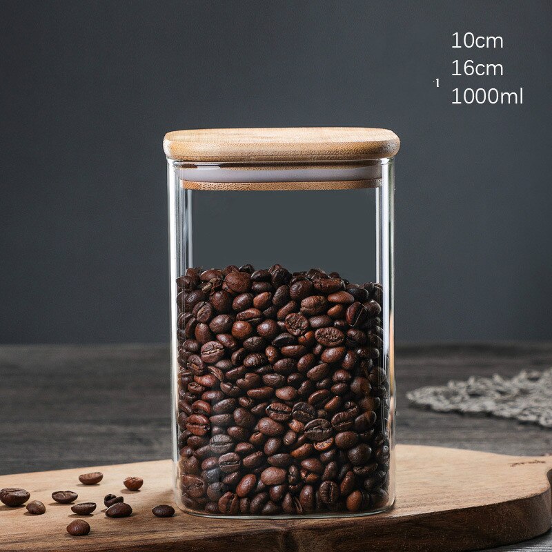 Bocal à bonbons en grains de café pour épices, récipient en verre, avec couvercle, pour cookies, bocaux de cuisine, petite taille,: 1000ml