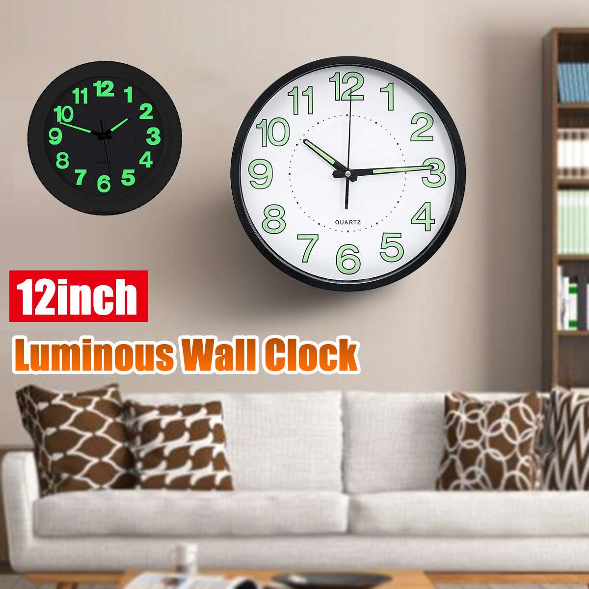 12 Inch Luminous Wall Clock ABS Silent Light In Dark Night Nordic Wall Clock Clock With Night Light