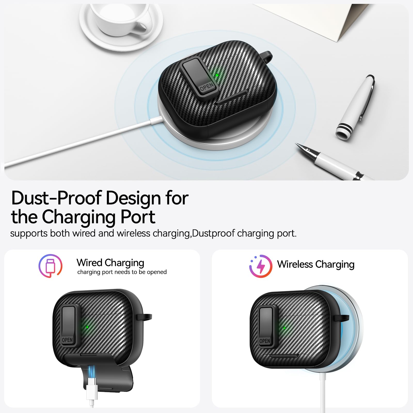 Airpod 4 Headphone Case With Phone Stand Airpod pro 2 Carbon Fiber Lock Case for AirPods 4th Gen/AirPods 4 With ANC Cover